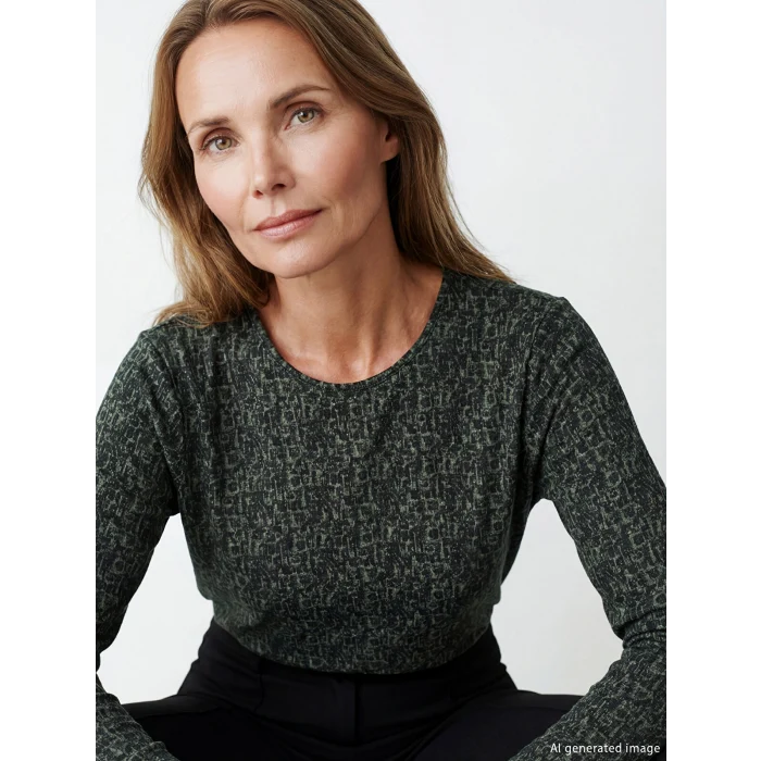 LCW Grace Yeşil Bisiklet Yaka Desenli Bluz