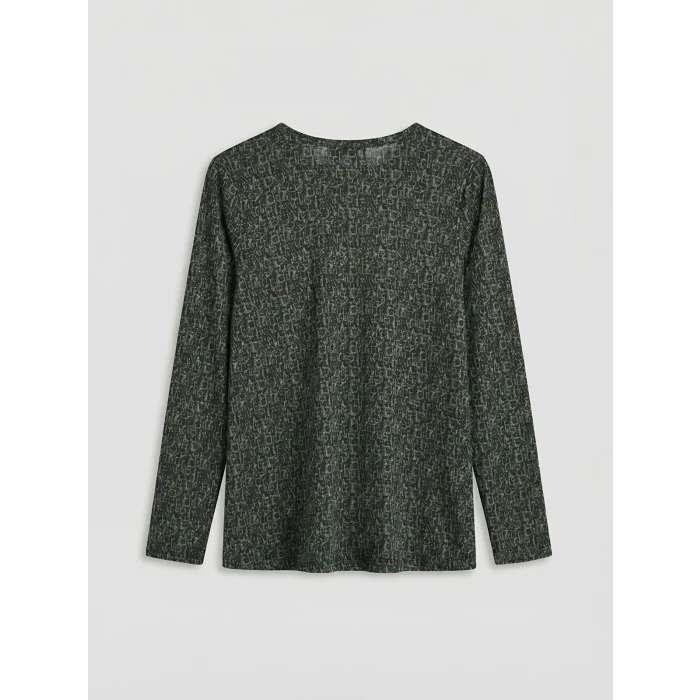 LCW Grace Yeşil Bisiklet Yaka Desenli Bluz