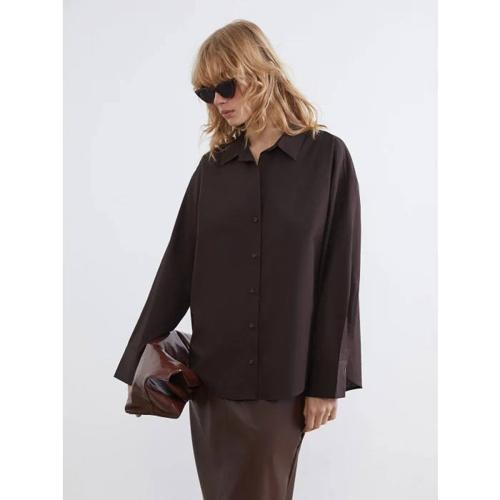 LCW Vision Kahverengi Poplin Kadın Gömlek