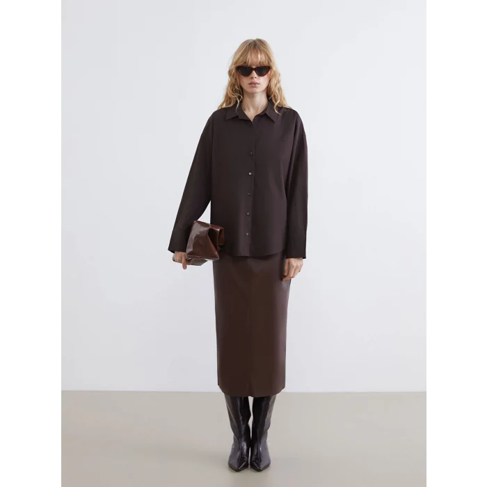 LCW Vision Kahverengi Poplin Kadın Gömlek