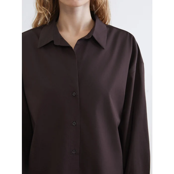 LCW Vision Kahverengi Poplin Kadın Gömlek