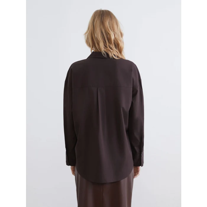 LCW Vision Kahverengi Poplin Kadın Gömlek