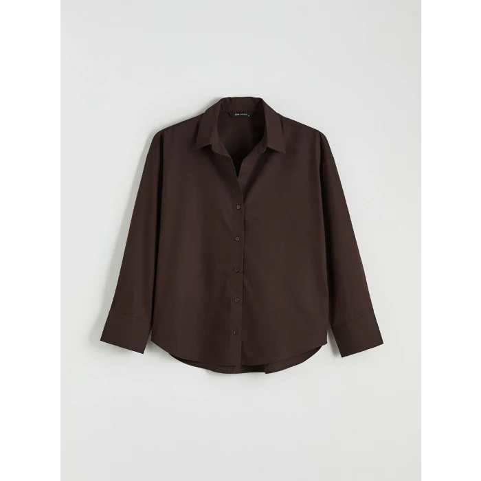 LCW Vision Kahverengi Poplin Kadın Gömlek