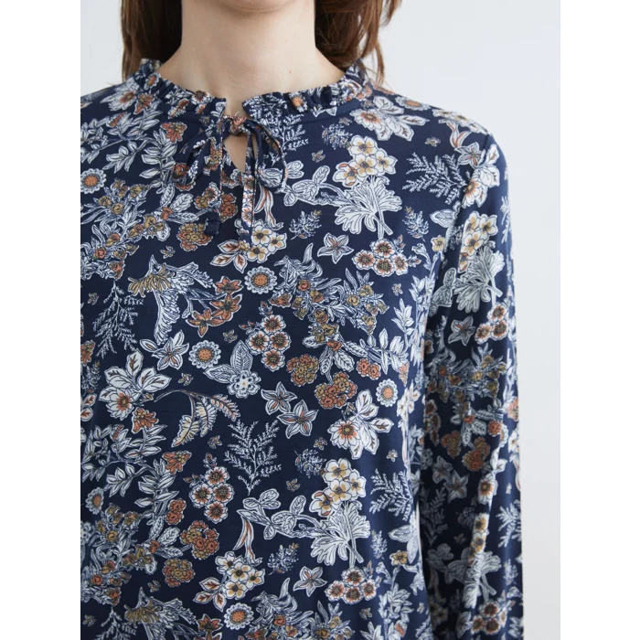 LCW Grace Lacivert Bağlamalı Yaka Çiçekli Bluz