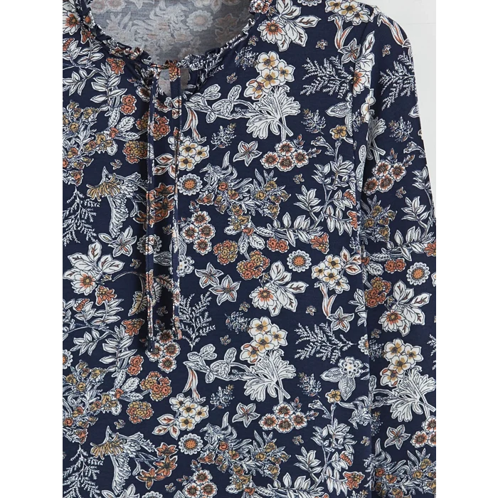 LCW Grace Lacivert Bağlamalı Yaka Çiçekli Bluz