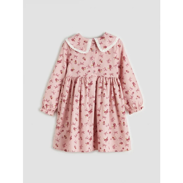 LCW Kids Pembe Bebe Yaka Desenli Kız Çocuk Gabardin Elbise