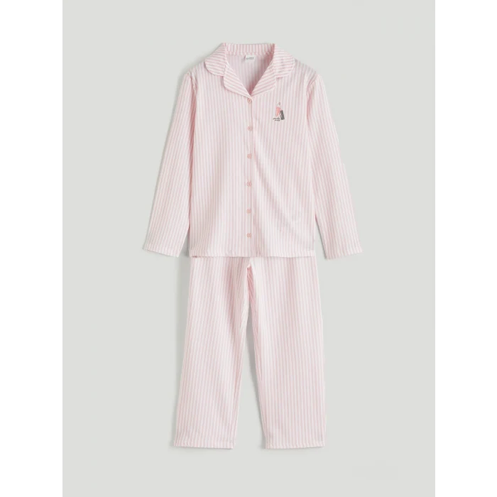 LCW Kids Pembe Gömlek Yaka Kız Çocuk Pijama Takım