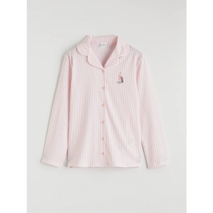 LCW Kids Pembe Gömlek Yaka Kız Çocuk Pijama Takım