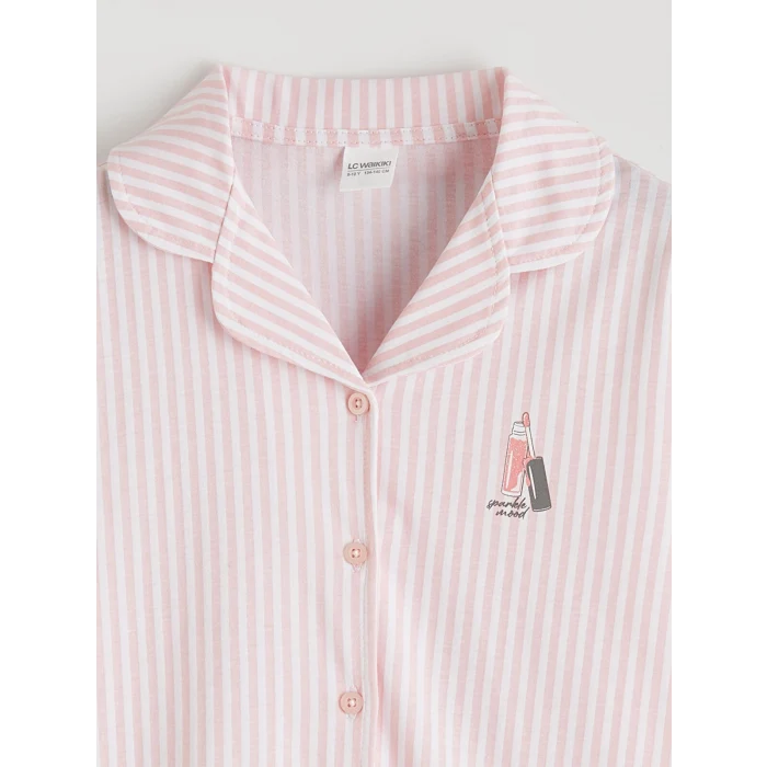 LCW Kids Pembe Gömlek Yaka Kız Çocuk Pijama Takım