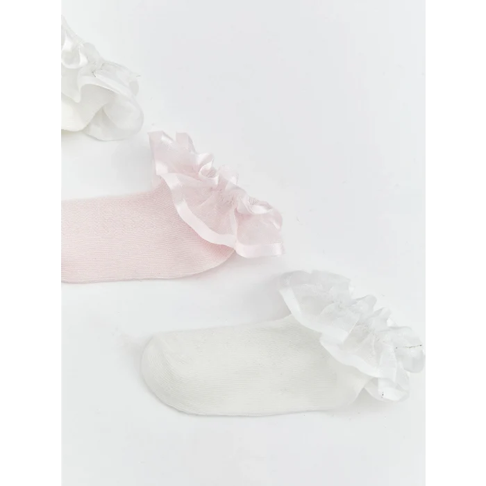 LCW baby Ekru Kız Bebek Tül Detaylı Patik Çorap 3lü