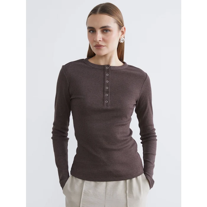 LCWAIKIKI Classic Kahverengi Bisiklet Yaka Fitilli Kadın Body