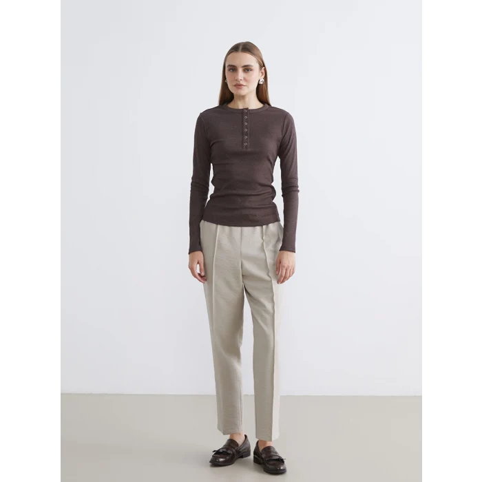 LCWAIKIKI Classic Kahverengi Bisiklet Yaka Fitilli Kadın Body