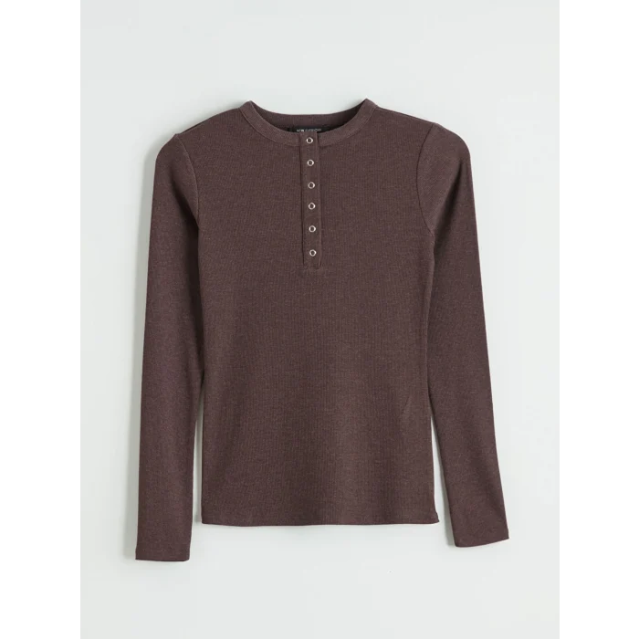 LCWAIKIKI Classic Kahverengi Bisiklet Yaka Fitilli Kadın Body