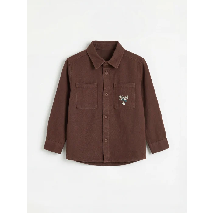 LCW Kids Kahverengi Nakışlı Erkek Çocuk Gabardin Gömlek