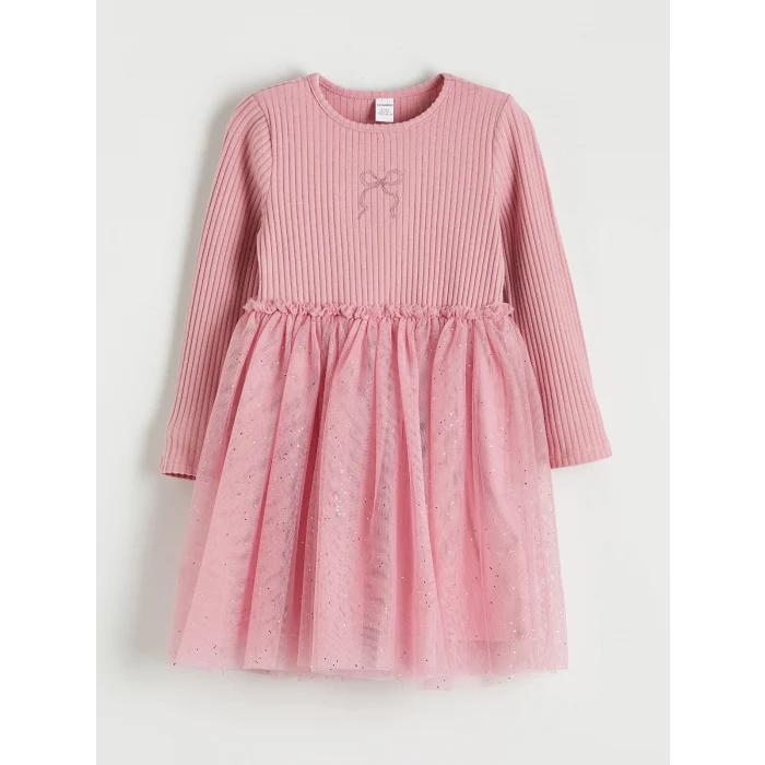 LCW Kids Pembe Bisiklet Yaka Fiyonklu Kız Çocuk Elbise