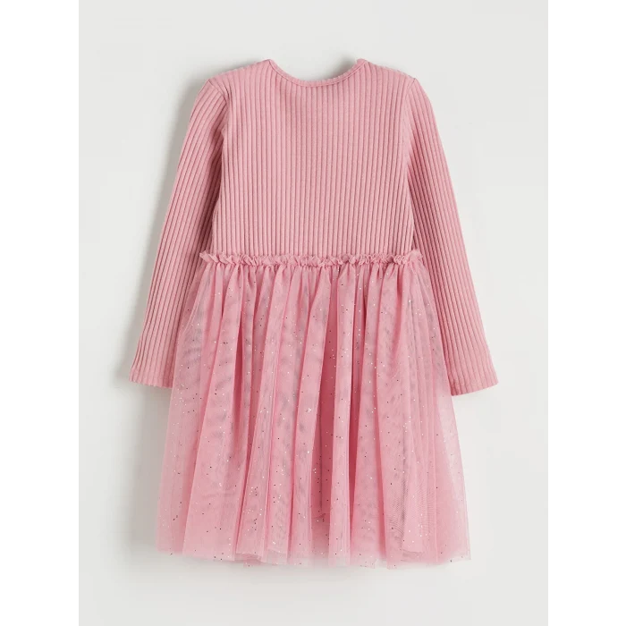 LCW Kids Pembe Bisiklet Yaka Fiyonklu Kız Çocuk Elbise