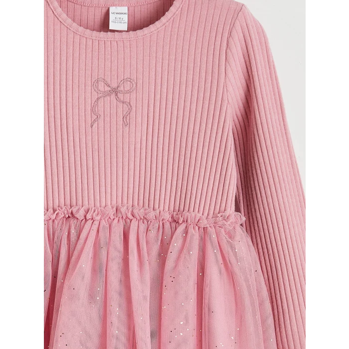 LCW Kids Pembe Bisiklet Yaka Fiyonklu Kız Çocuk Elbise