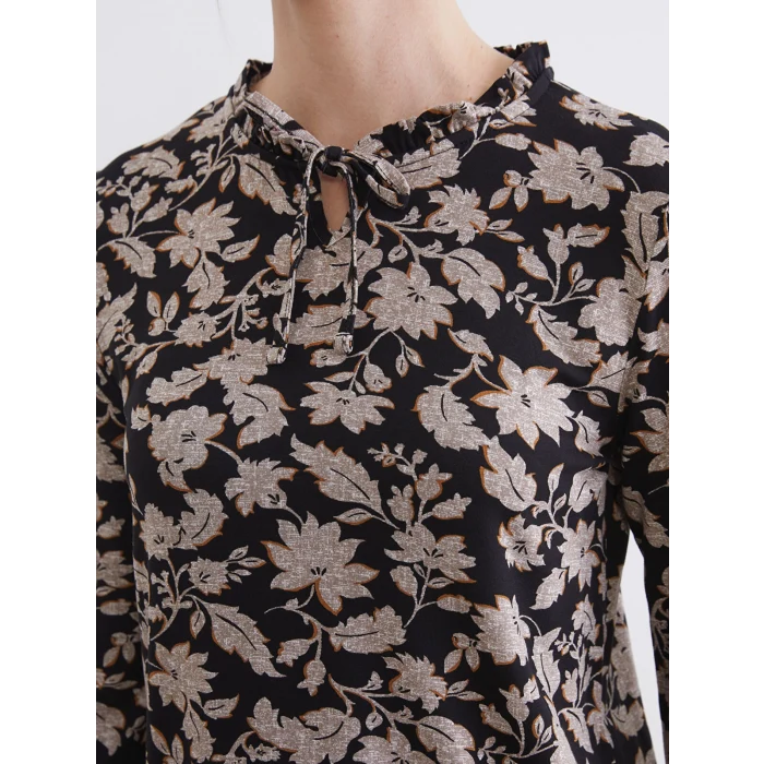 LCW Grace Siyah Bağlamalı Yaka Çiçekli Bluz