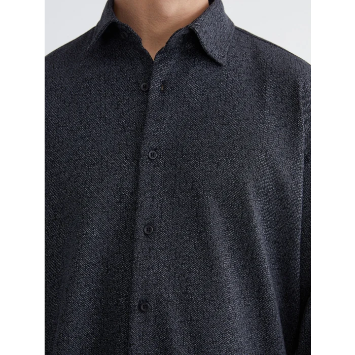 LCW Vision Siyah Regular Fit Uzun Kollu Armürlü Erkek Gömlek