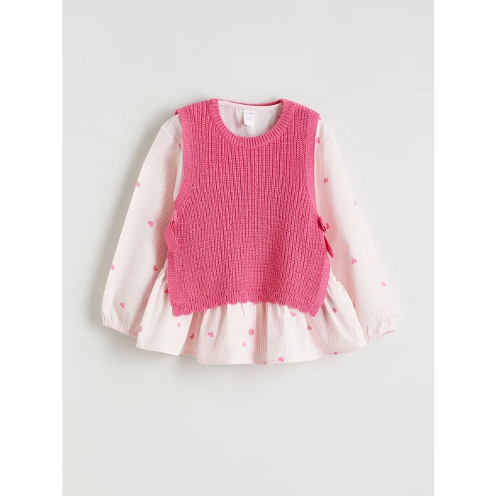 LCW Kids Pembe Baskılı Poplin Kız Çocuk Gömlek ve Süveter