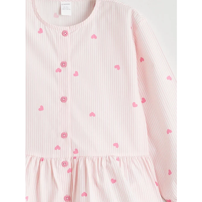 LCW Kids Pembe Baskılı Poplin Kız Çocuk Gömlek ve Süveter