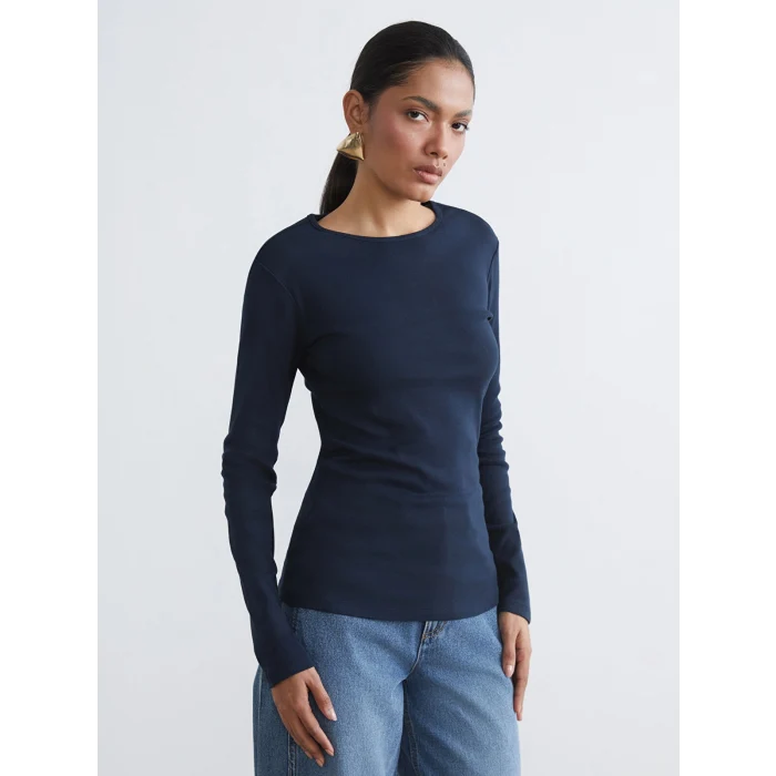 LCWAIKIKI Basic Lacivert Bisiklet Yaka Kadın Body