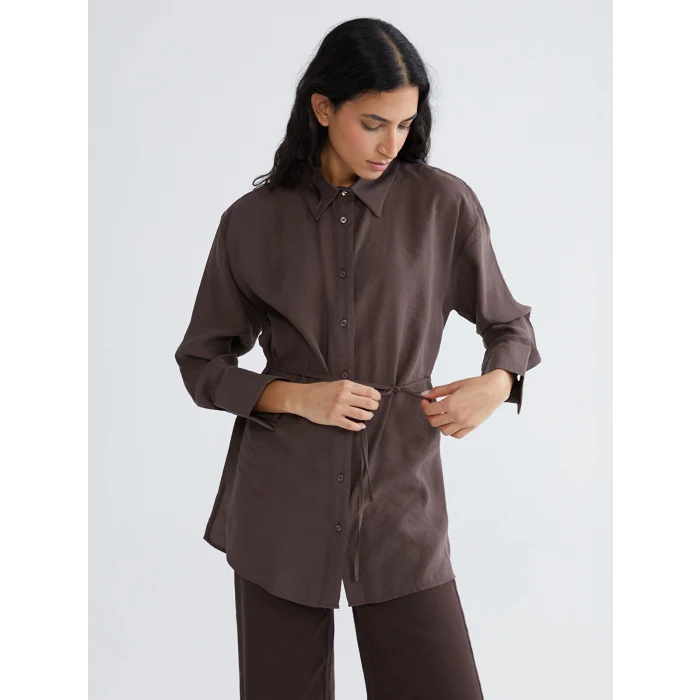 LCW Modest Kahverengi Bağlama Detaylı Kadın Gömlek Tunik