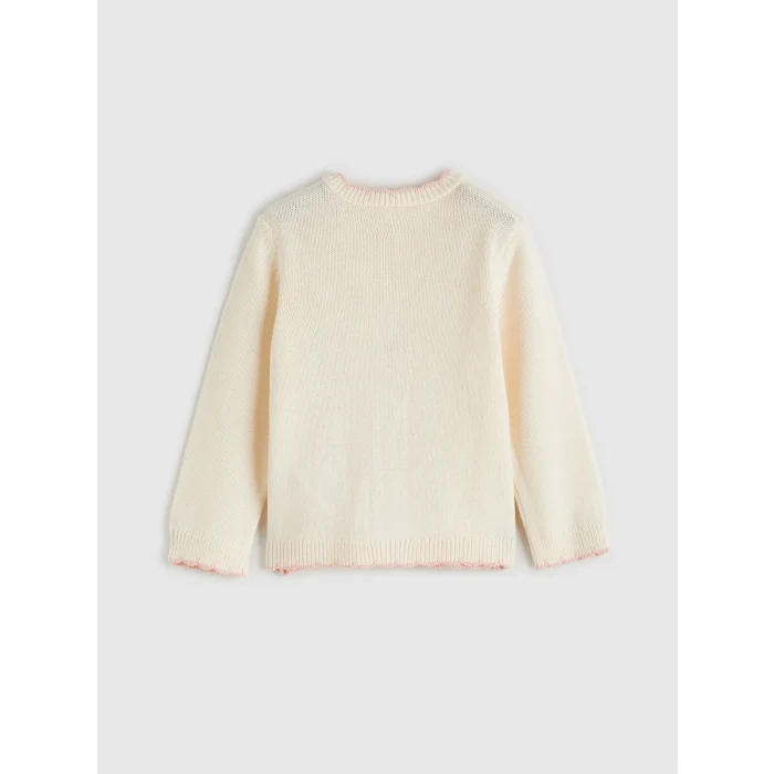 LCW Kids Ekru Standart Kalıp Kız Çocuk Nakışlı Triko Hırka