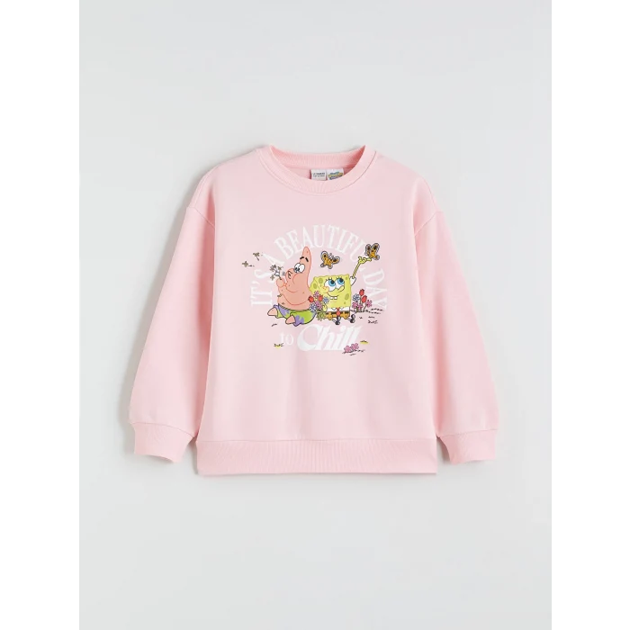 LCW Kids Pembe Spongebob Baskılı Kız Çocuk Kalın Sweatshirt