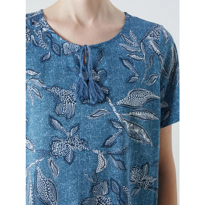 LCW Grace İndigo Bağlamalı Yaka Desenli Bluz