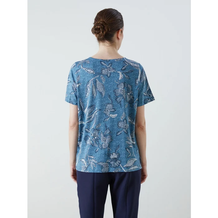 LCW Grace İndigo Bağlamalı Yaka Desenli Bluz