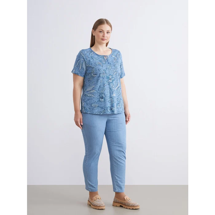 LCW Grace İndigo Bağlamalı Yaka Desenli Bluz