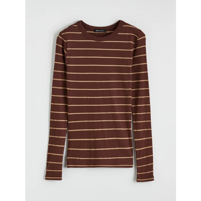 LCWAIKIKI Basic Kahverengi Bisiklet Yaka Çizgili Kadın Body