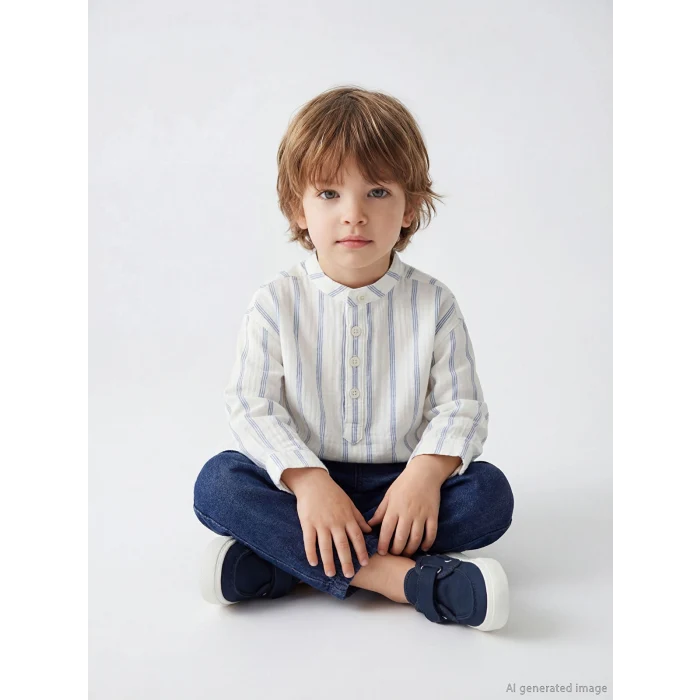 LCW baby Ekru Hakim Yaka Çizgili Erkek Bebek Gömlek ve Pantolon