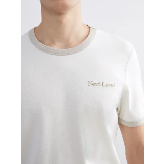 XSIDE Ekru Bisiklet Yaka Baskılı Penye Erkek Tişört