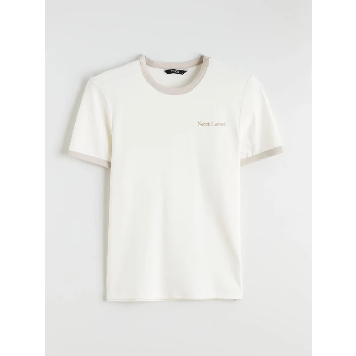 XSIDE Ekru Bisiklet Yaka Baskılı Penye Erkek Tişört