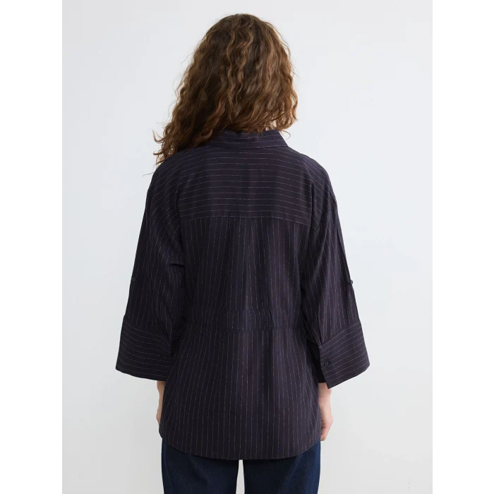 LCWAIKIKI Classic Lacivert Çizgili Bağlamalı Oversize Kadın Gömlek
