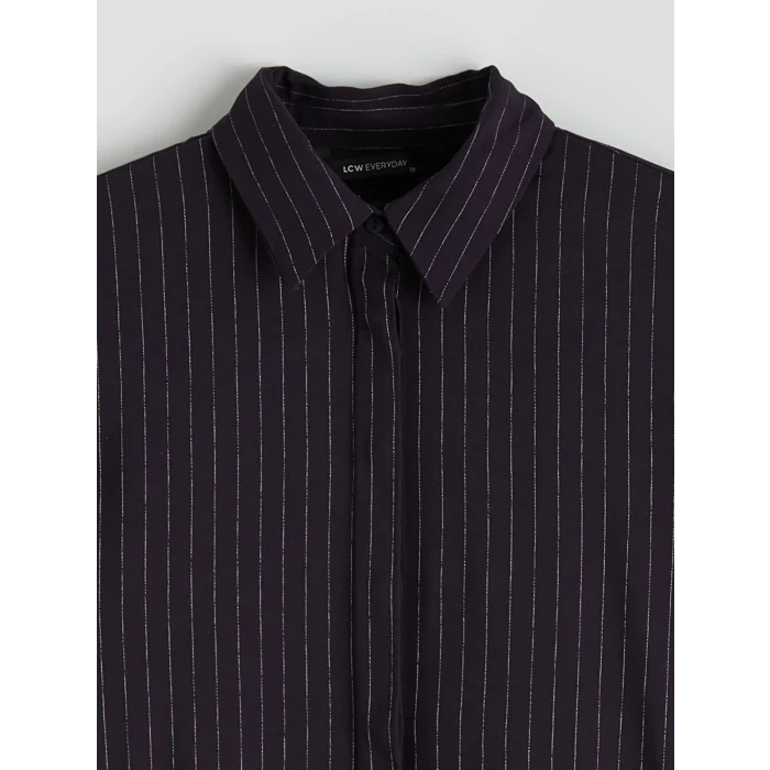 LCWAIKIKI Classic Lacivert Çizgili Bağlamalı Oversize Kadın Gömlek