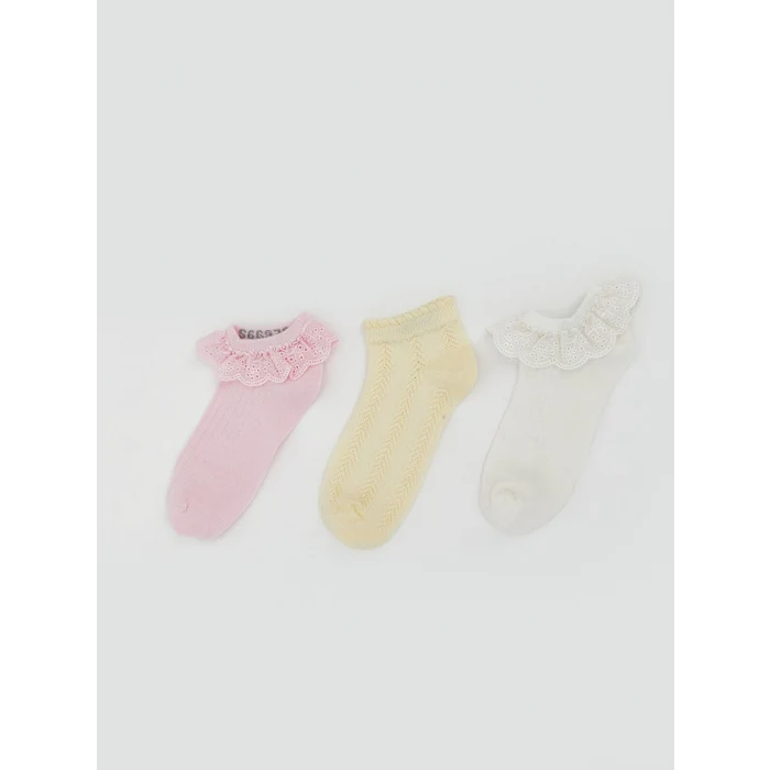 LCW Kids Pembe Fisto Detaylı Kız Çocuk Patik Çorap 3lü