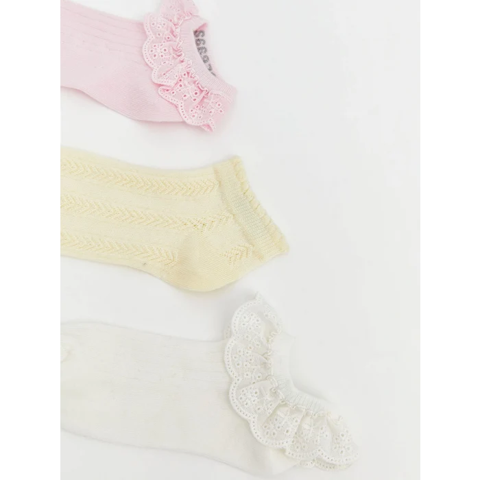 LCW Kids Pembe Fisto Detaylı Kız Çocuk Patik Çorap 3lü