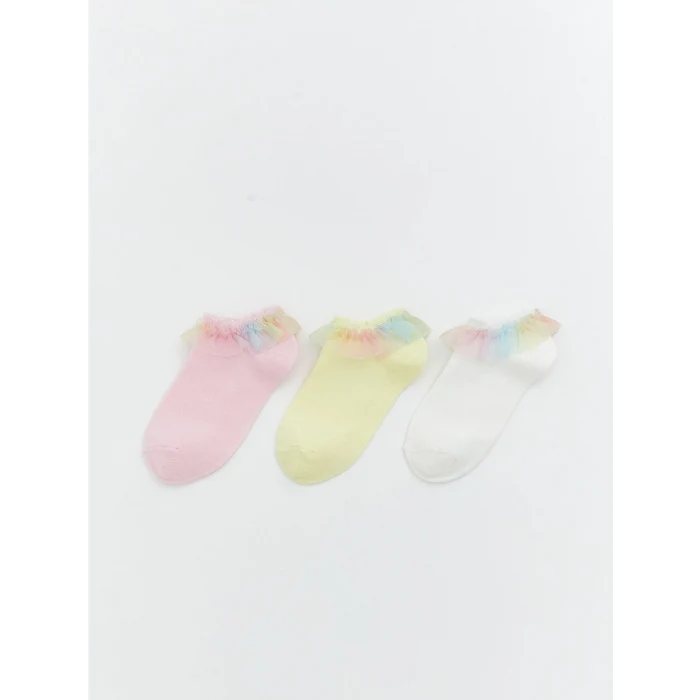 LCW Kids Ekru Dantel Detaylı Kız Çocuk Patik Çorap 3li