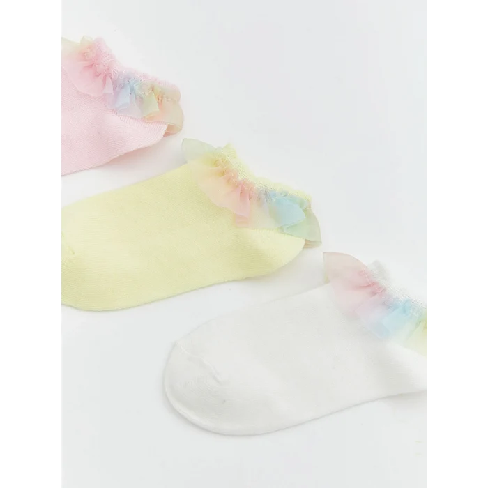 LCW Kids Ekru Dantel Detaylı Kız Çocuk Patik Çorap 3li