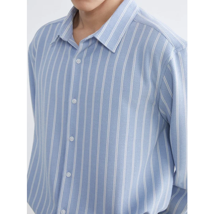 LCW Vision Mavi Regular Fit Çizgili Armürlü Erkek Gömlek