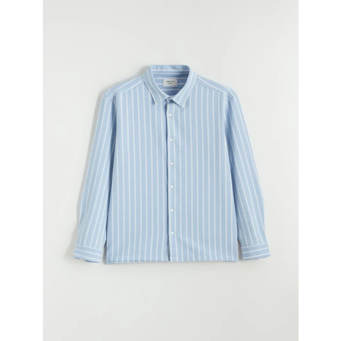 LCW Vision Mavi Regular Fit Çizgili Armürlü Erkek Gömlek