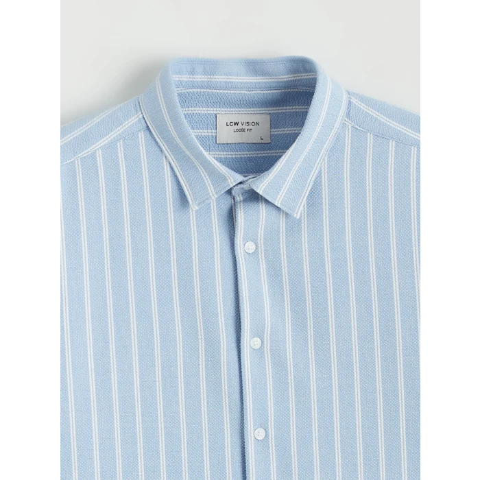 LCW Vision Mavi Regular Fit Çizgili Armürlü Erkek Gömlek