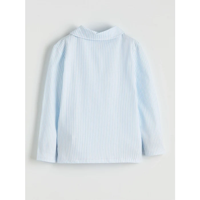 LCW Kids Beyaz Çizgili Gömlek Yaka Kız Çocuk Pijama Takım