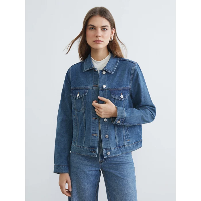 LCWAIKIKI Classic İndigo Gömlek Yaka Kadın Jean Ceket