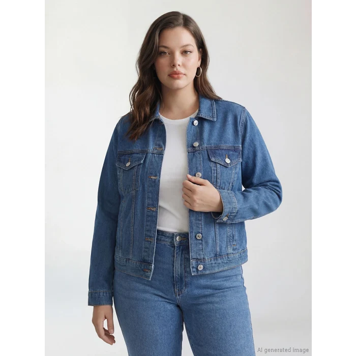 LCWAIKIKI Classic İndigo Gömlek Yaka Kadın Jean Ceket