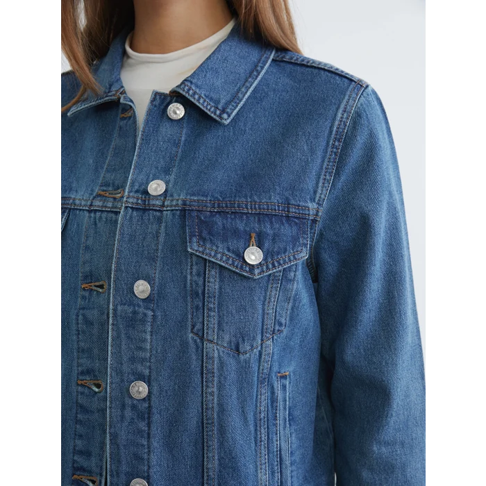 LCWAIKIKI Classic İndigo Gömlek Yaka Kadın Jean Ceket