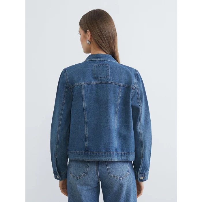LCWAIKIKI Classic İndigo Gömlek Yaka Kadın Jean Ceket